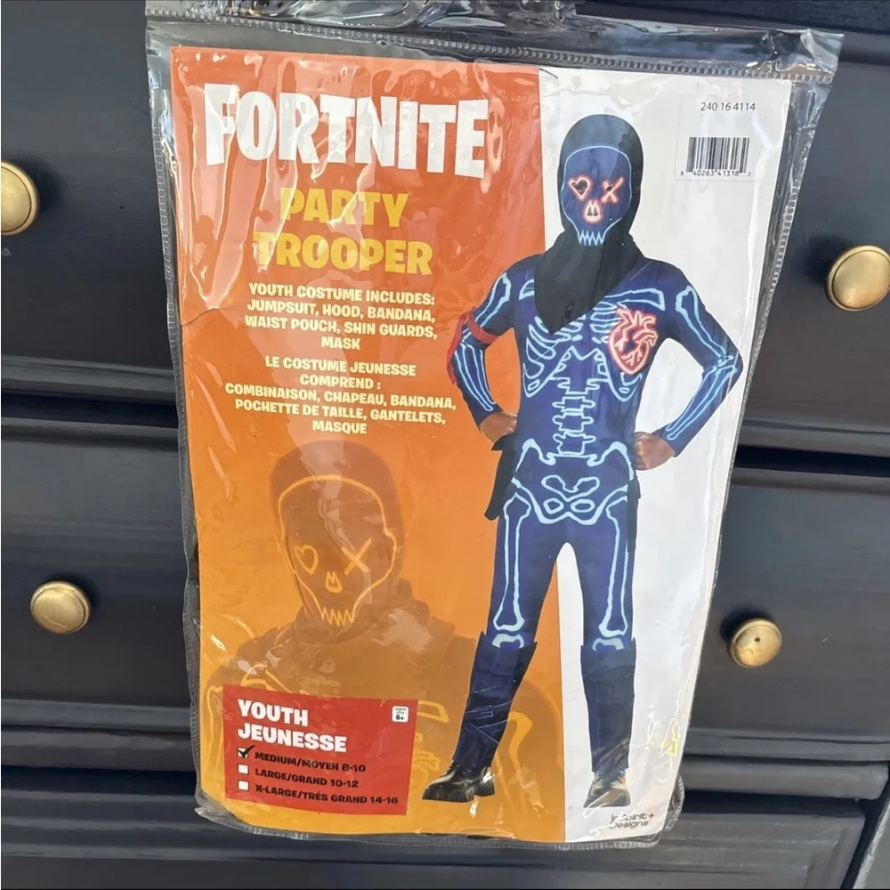 FORTNITE Party Trooper Kids Costume - Black and Blue M (8-10)